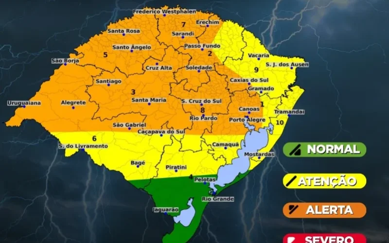 Frente fria provoca alerta de tempestades e granizo em regiões do Rio Grande do Sul