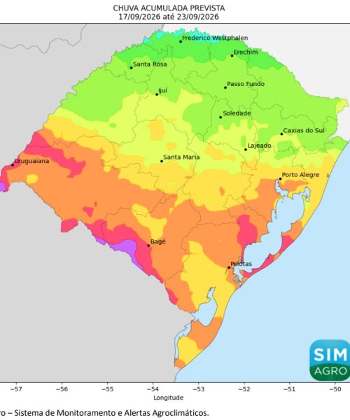 Rio Grande do Sul sob alerta: chuvas podem acumular até 200 mm até terça-feira